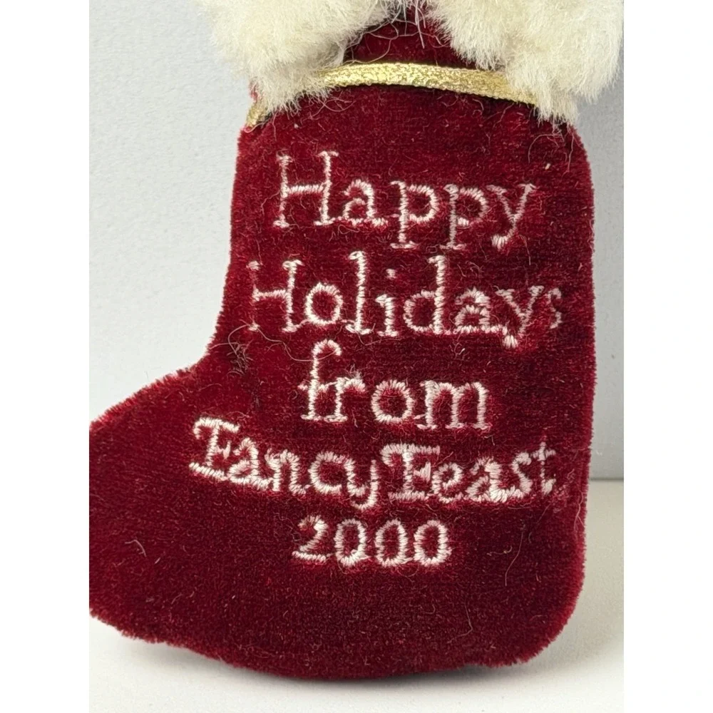 Fancy Feast Christmas ornament 2000 plush white Persian cat in stocking